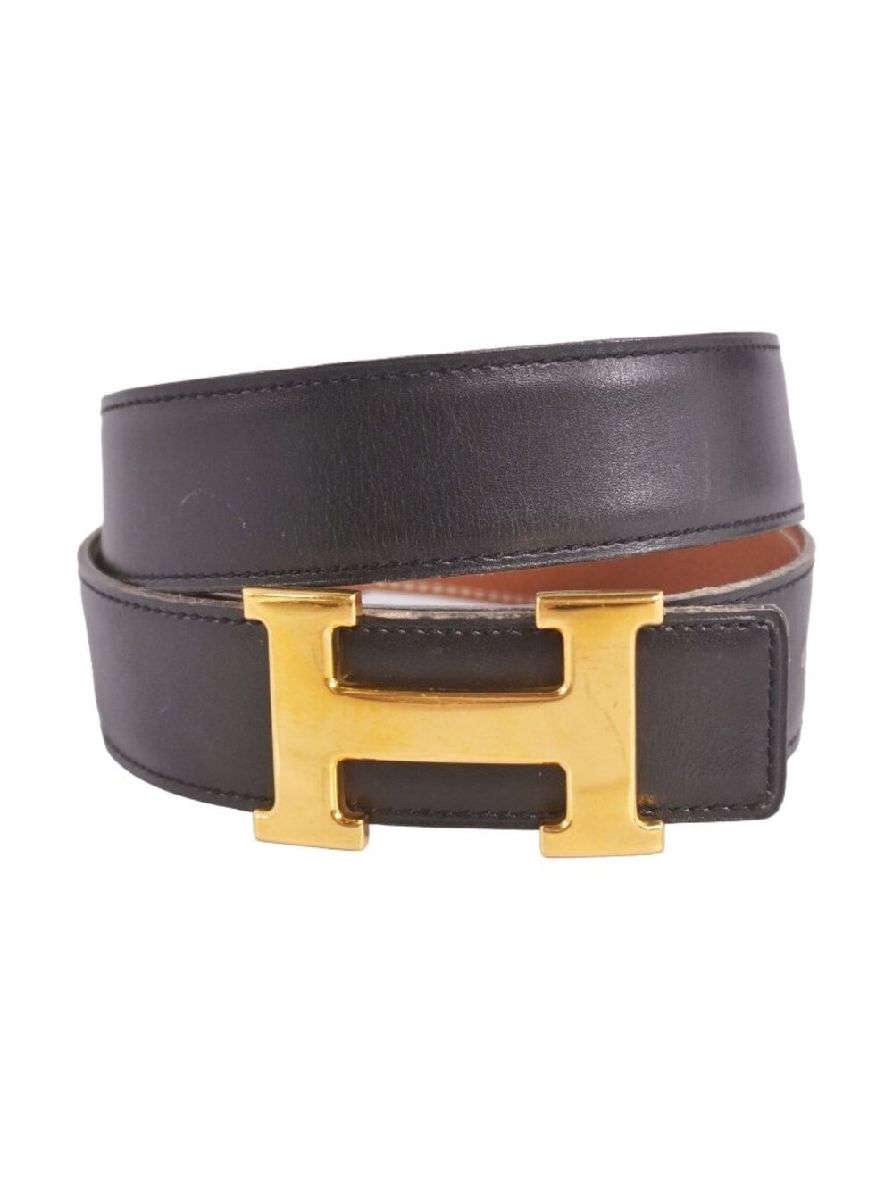 Hermes Vintage Belt Reversible H Logo Constance Buckle 74 Leather Black